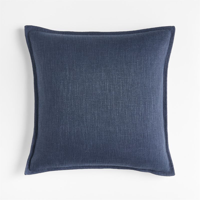 Indigo 20"x20" Square Laundered Linen Decorative Throw Pillow with Feather-Down Insert + Reviews ... | Crate & Barrel