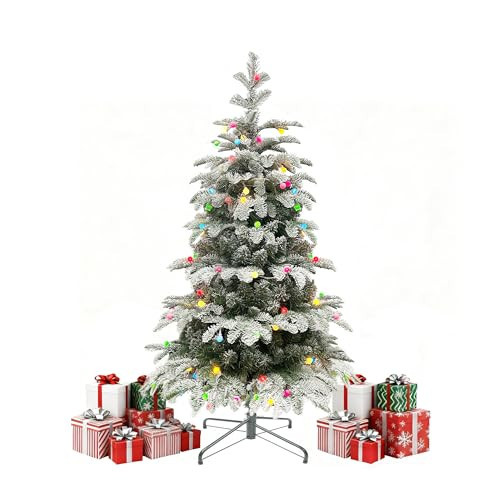 4Ft Pre-Lit Artificial Snow Flocked Christmas Tree, PE & PVC Mixed Layered Christmas Tree Hinged Tree with Lights and Metal Stand, Slim Xmas Tree for Holiday Decor | Amazon (US)
