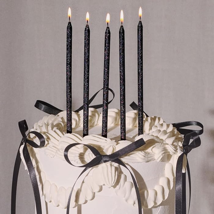 xo, Fetti Black Glitter Cake Candles, Tall Thin - 10 Pcs | Birthday Party Supplies, Bachelorette ... | Amazon (US)