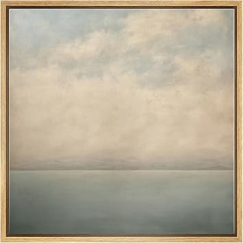 SIGNWIN Framed Canvas Print Wall Art Serene Ocean Horizon Soft Blue and Beige Coastal Landscape w... | Amazon (US)