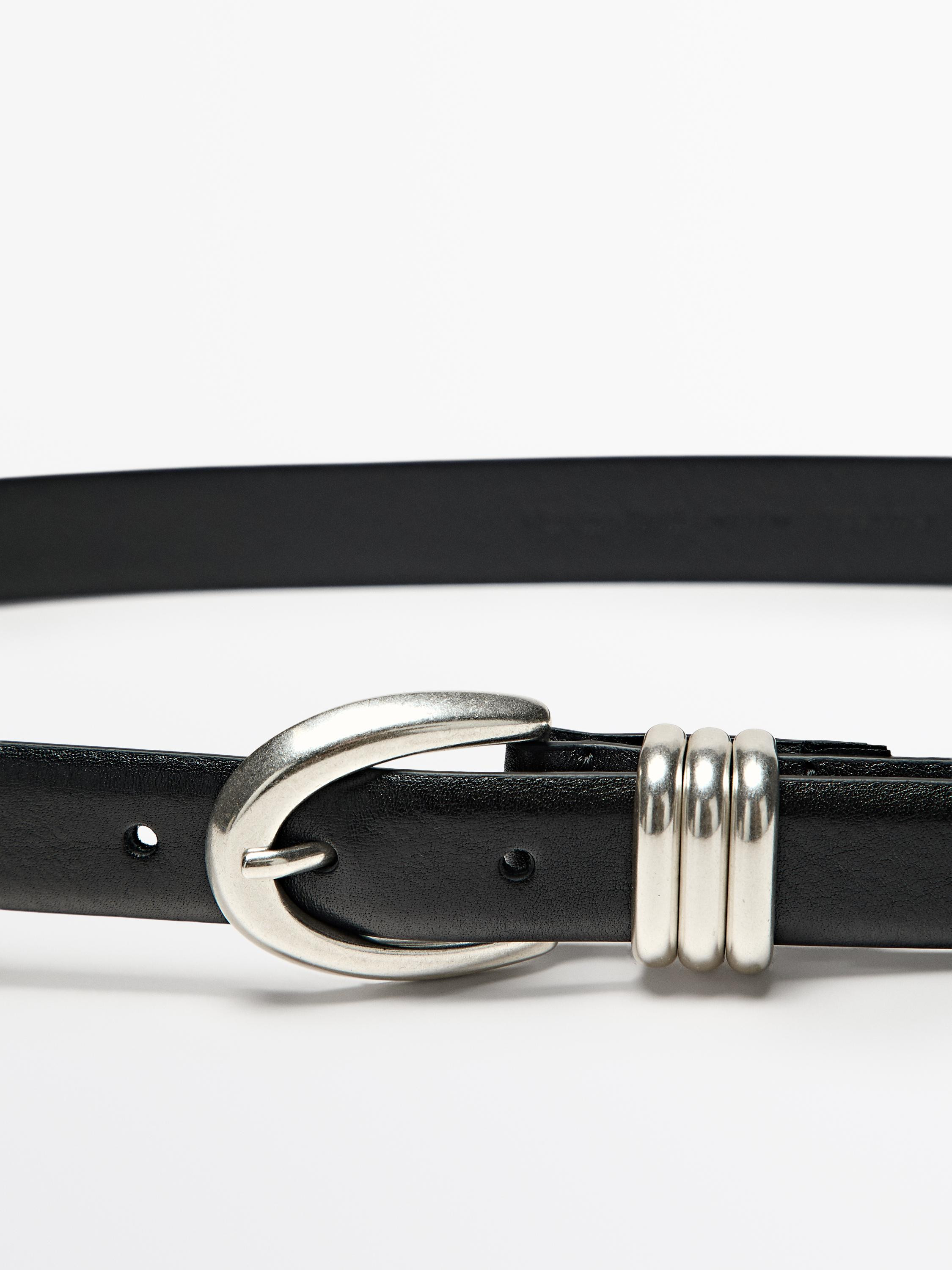 Nappa leather belt with metallic detail | Massimo Dutti US