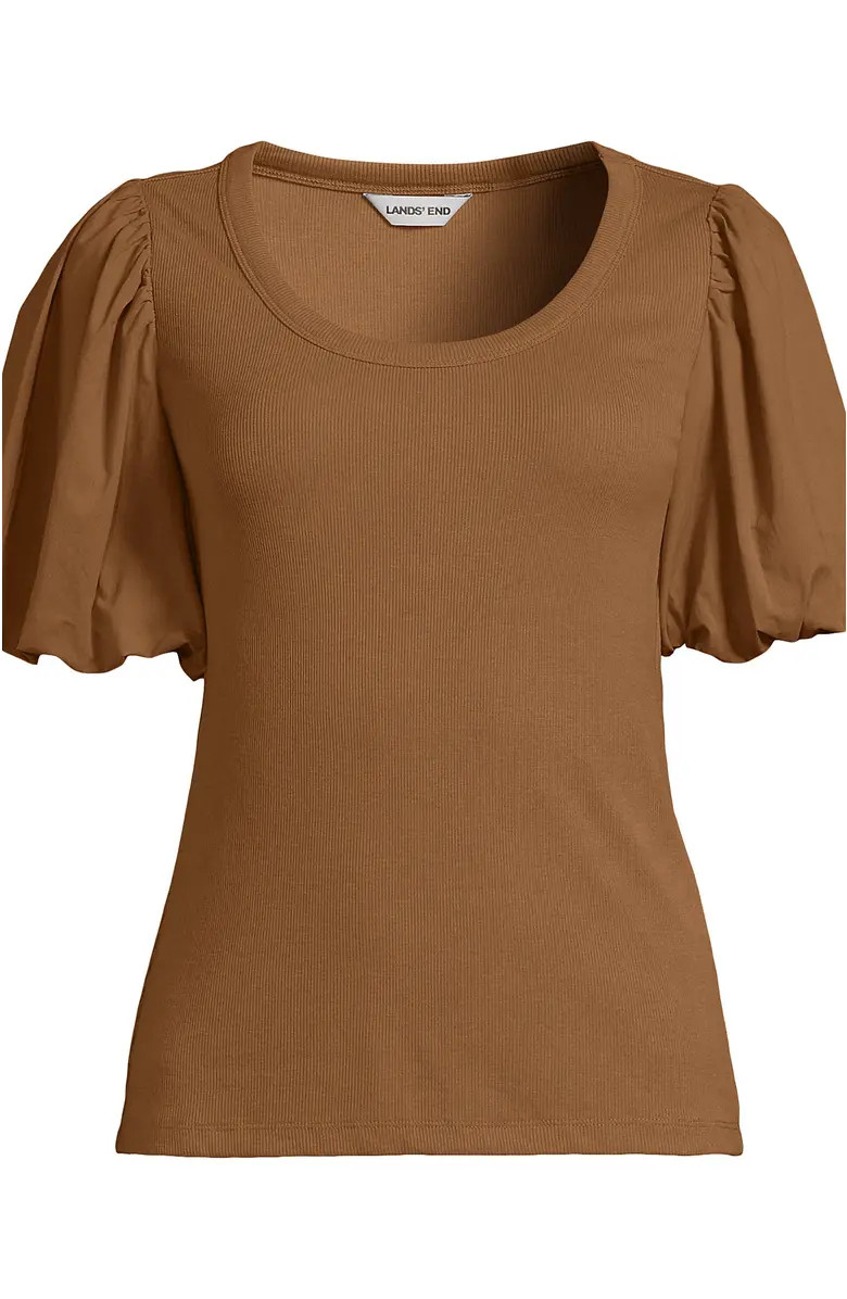Lands' End Drapey Rib Puff Sleeve Scoop Neck Top | Nordstrom | Nordstrom