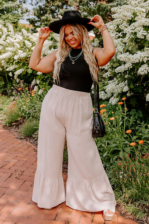 The Kenzo High Waist Linen-Blend Trousers In Beige Curves | Impressions Online Boutique