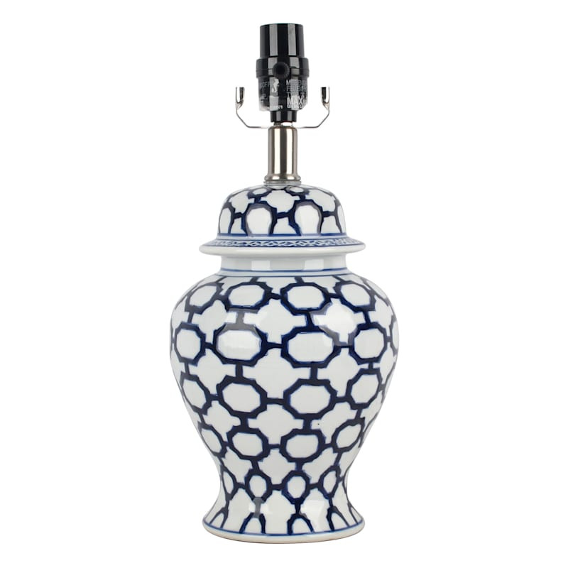 Blue & White Trellis Ceramic Accent Lamp, 15" | At Home