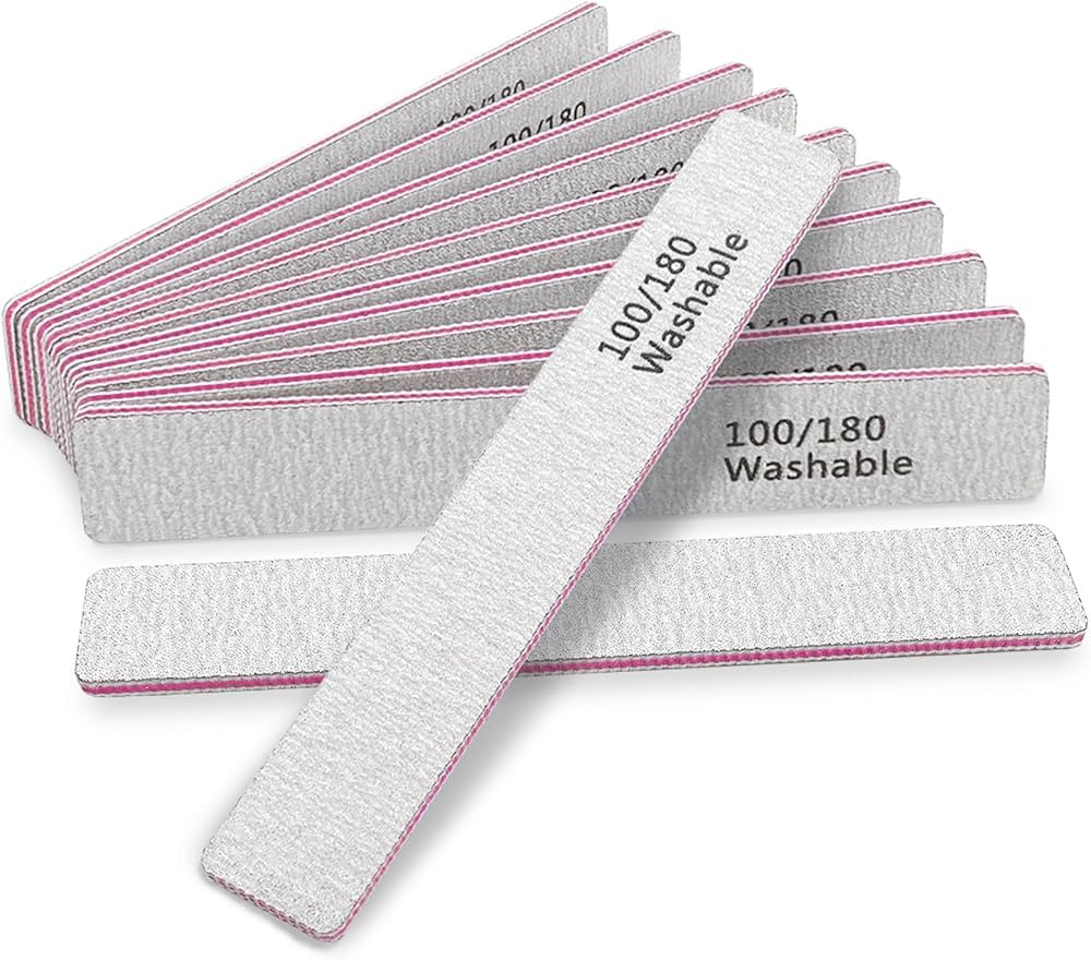Nail File 12 PCS Professional Reusable 100/180 Grit Double Sides Washable Nail File Manicure Tool... | Amazon (US)