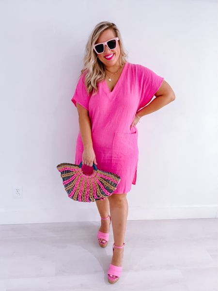 Hey, Barbie! 

Headed to a Barbie pool party this week and need to find the perfect outfit! 💦 

Wearing a medium in the dress. Sized up a half in the wedges and would recommend. Shoes are also on sale! 

#barbie #barbieoutfit #barbiecore 

#LTKSeasonal #LTKstyletip #LTKcurves