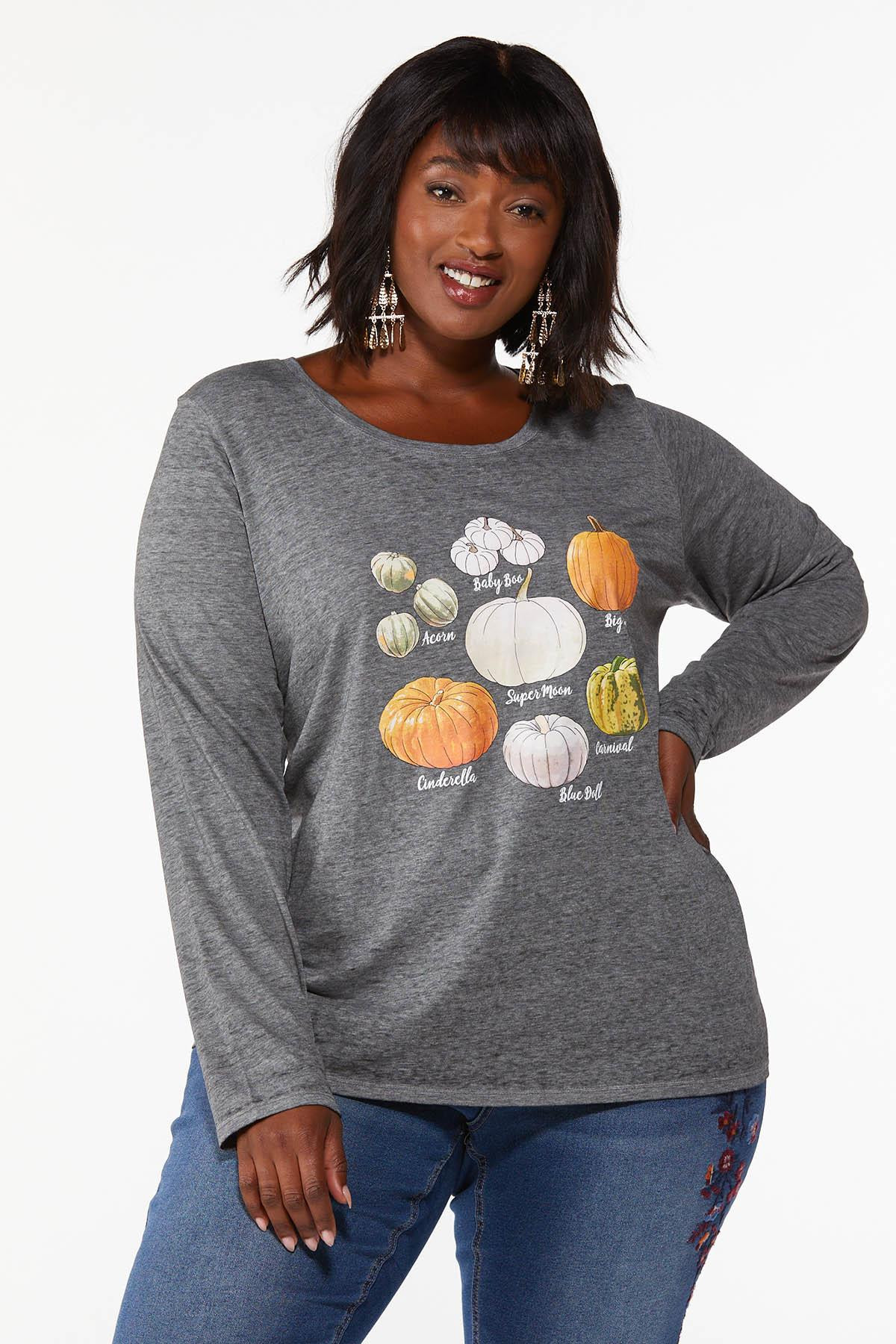 Plus Size Mixed Pumpkin Top | Cato Fashions