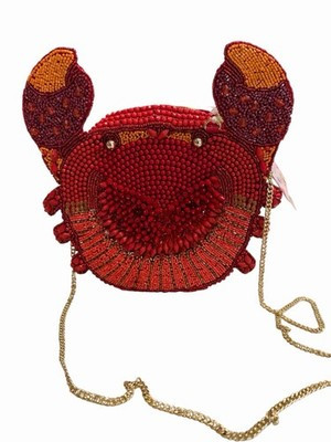 Red Beaded Crab Animal Shoulder Bag Gold Chain Strap Zip Closure | eBay | eBay US
