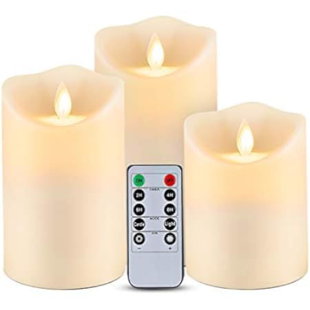 XINBFGRE Flickering Flameless Candles with Exquisite Wax-Like Plastic Shells, Ivory 3 Packs(D2.95"x  | Amazon (US)