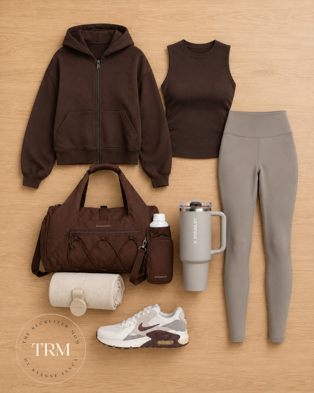 Gym bag energy, upgraded. 🤎 Chocolate zip hoodie over taupe leggings — the color combo does all the work and nobody has to know the whole thing came from Amazon.
#amazonactivewear #falloutfits

#LTKfitnessgoals #LTKmomlife #LTKActive