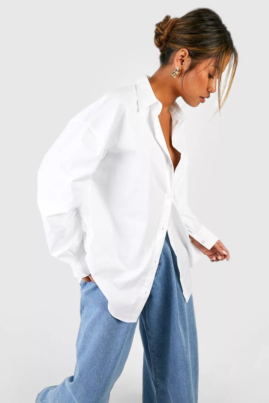 Oversized Cotton Poplin Shirt | Boohoo.com (US & CA)