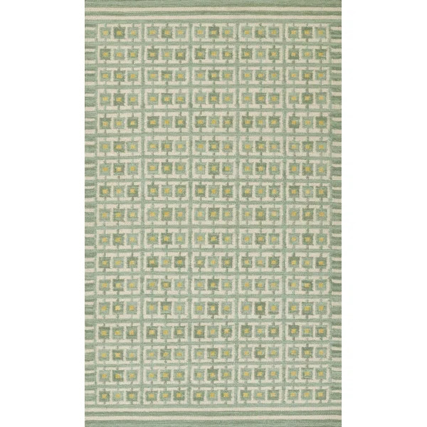 Freya Geometric Hand Woven Wool and Cotton Green Area Rug | Wayfair North America