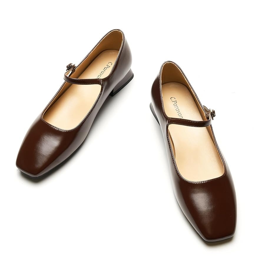 C.Paravano Flats for Women | Mary Jane Flats | Square Toe Shoe | Dress Shoes Women with Adjustabl... | Amazon (US)