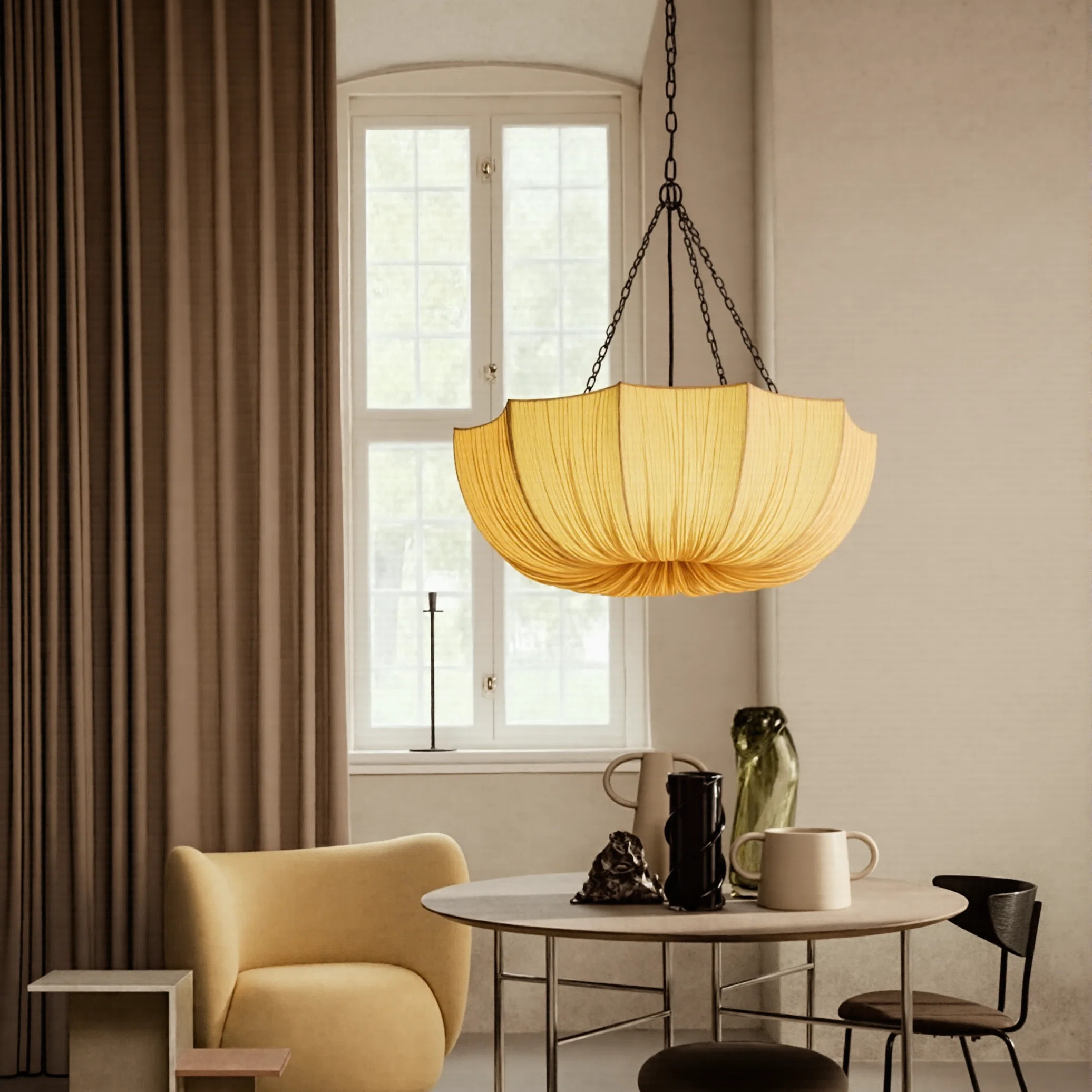 Three Light Pendant Light Indoor Bowl Fabric Kitchen Island | Wayfair North America