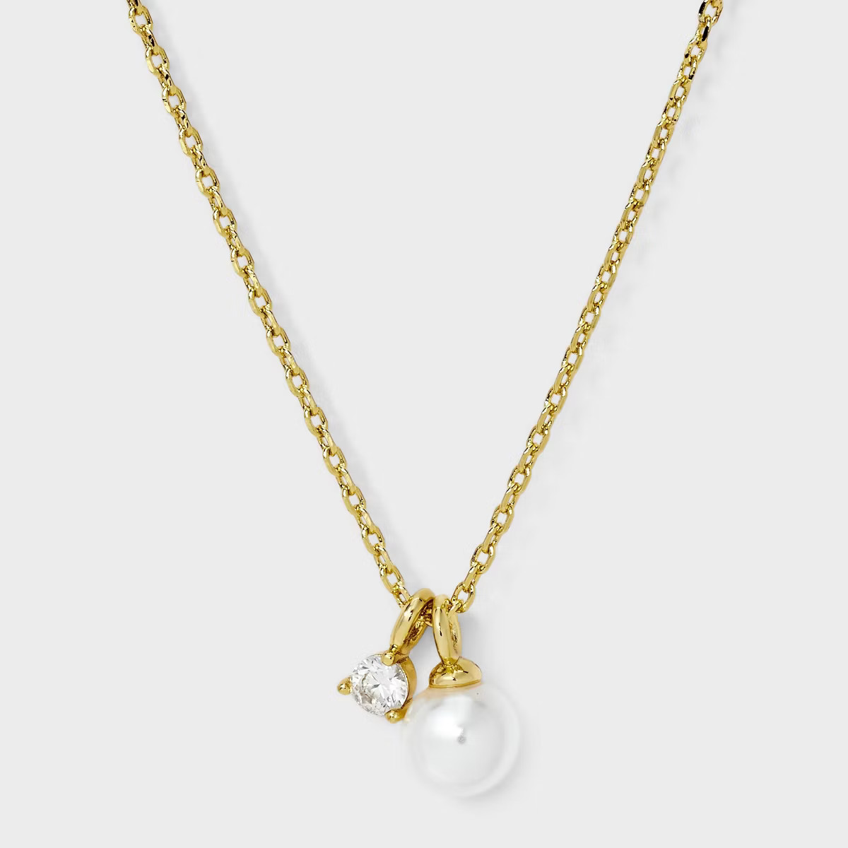 14K Gold Plated Cubic Zirconia Pearl Charm Pendant Necklace - A New Day™ Gold | Target