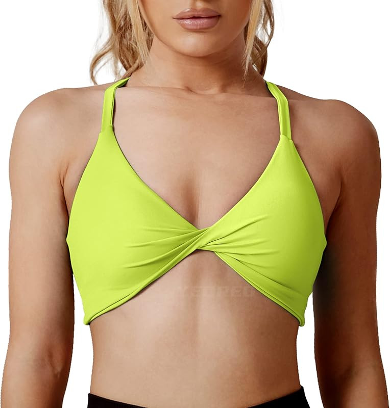 YEOREO Women Sports Bra Padded Criss Cross Back Low Medium Impact Yoga Tank Tops Neon Yellow XL a... | Amazon (US)