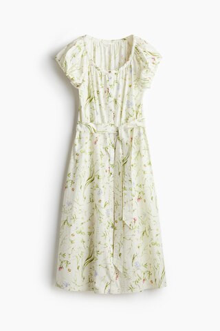 H & M - Puff-sleeved poplin dress - White | H&M (UK, MY, IN, SG, PH, TW, HK)