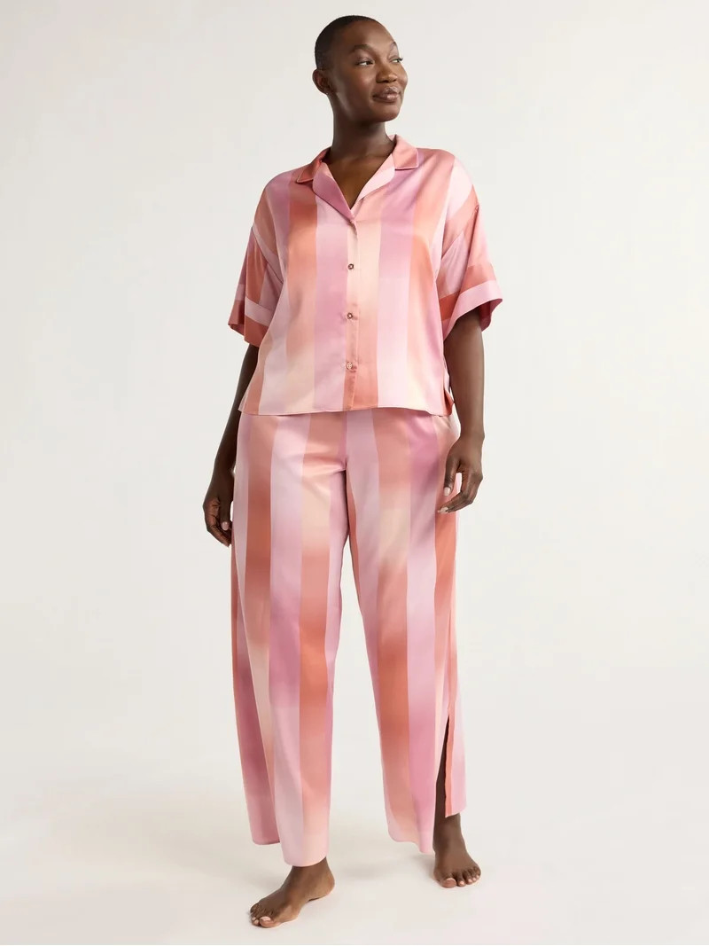 Joyspun Women’s and Women’s Plus Stretch Satin Pajama Set, Sizes S to 3X | Walmart (US)