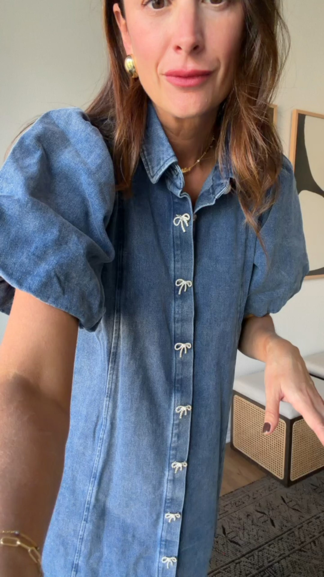 This denim dress is darling! Perfect for a country concert or add touches of red for the holidays! The bow details are so cute! 