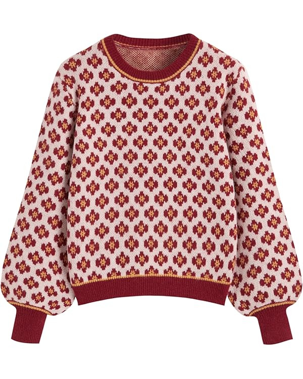 CIDER Women Sweaters Floral Crew Neck Long Sleeve Pullover Sweater Trendy Casual Fall Outfits | Amazon (US)