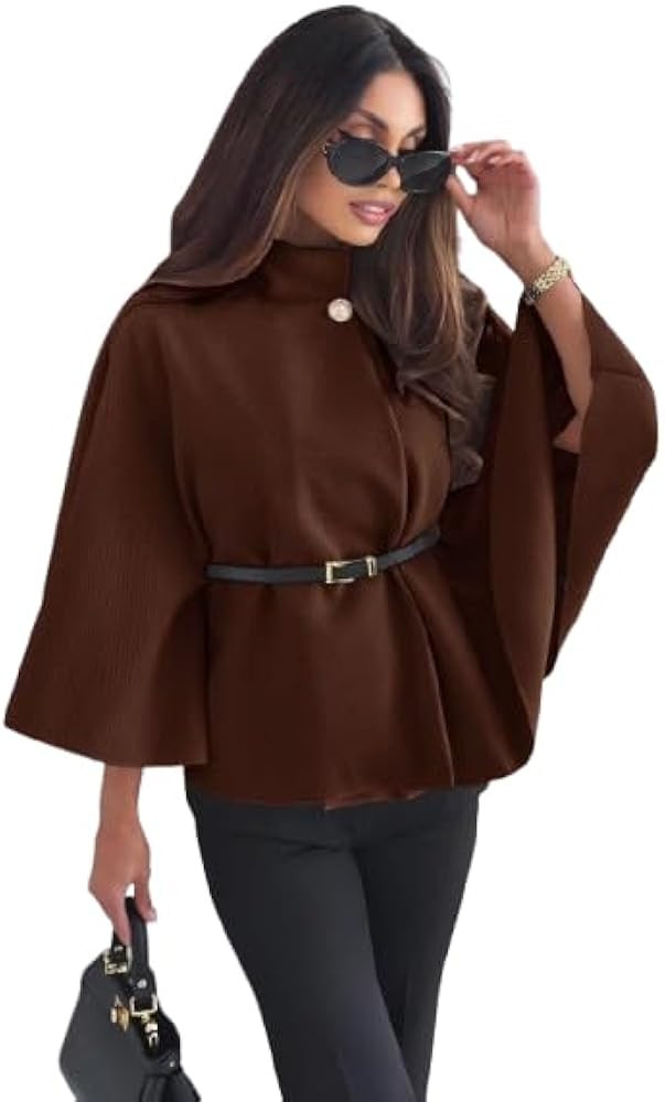 Ladies Women's Jacket Belted Poncho Cape Coat Jumper Winter Top 8-14 | Amazon (UK)