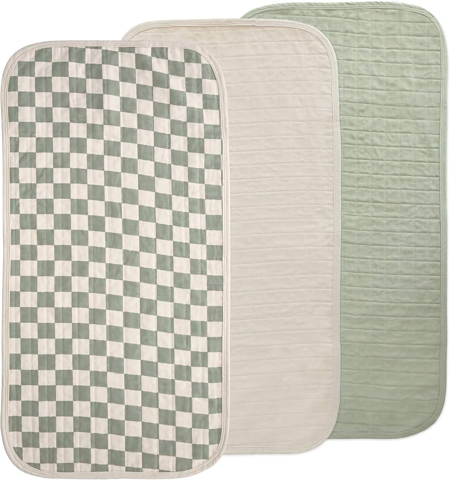 mushie Water Repellent Changing Pad Liners | Made with Organic Cotton | Set of 3 (Olive Check Com... | Amazon (US)
