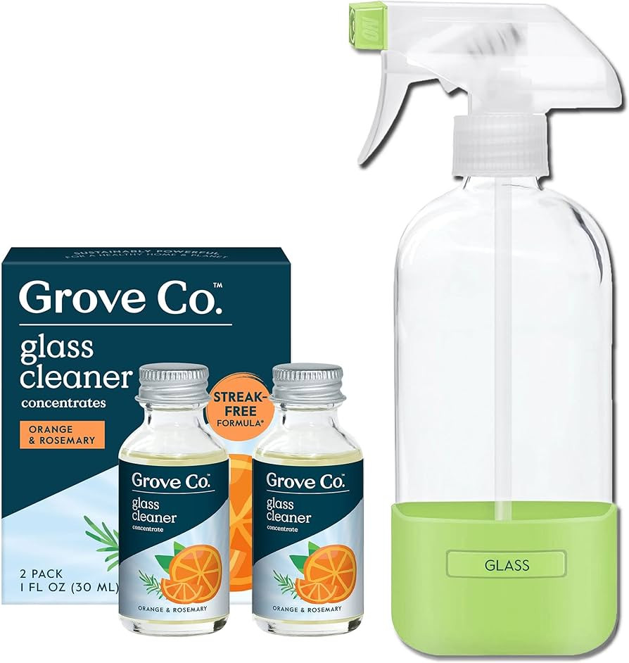 Grove Co. Glass Cleaner, Refill Concentrate (2 x 1 Fl Oz) + 1 x Reusable Glass Spray Bottle (16 O... | Amazon (US)