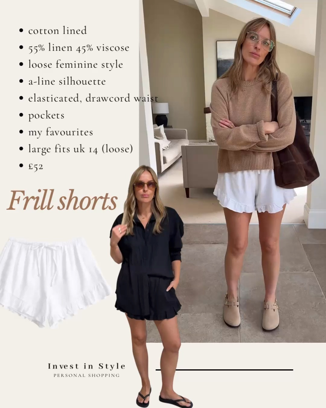 I’ve talked about these shorts alot 
Great quality , fabric , lined , comfy and just something a bit different - pair with a simple graphic t , sweatshirt for a touch of femininity - very flattering in the leg ! 
I wear a large - loose fitting

#LTKsummer #LTKtravel #LTKmidsize