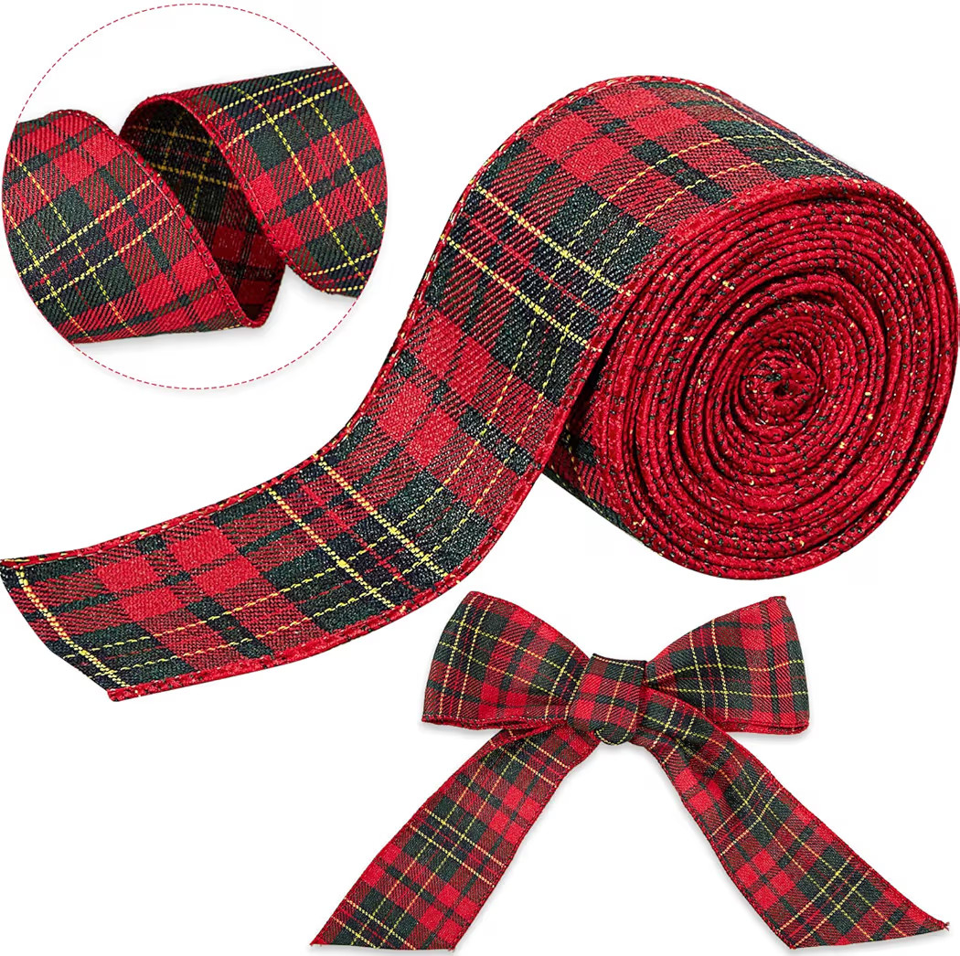 Christmas Wired Edge Plaid Ribbon 2.5 Inches Black and White Buffalo Wrapping Ribbon Gingham Ribb... | Amazon (US)