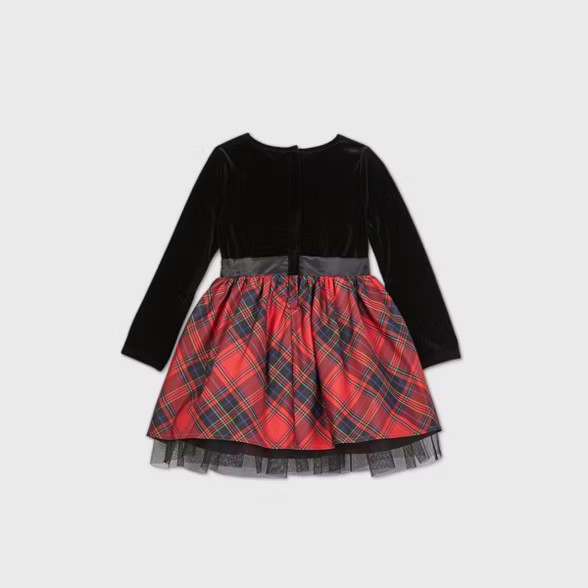 Toddler Girls' Velour Plaid Long Sleeve Dress - Cat & Jack™ Red | Target