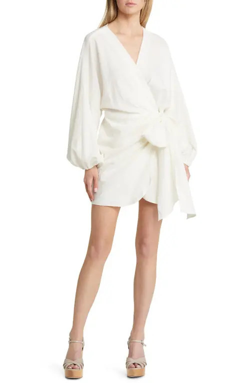 WAYF Amour Long Sleeve Linen Blend Wrap Dress in Ivory at Nordstrom, Size X-Small | Nordstrom
