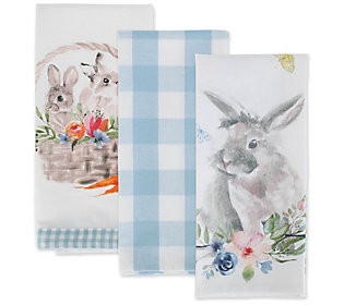 Design Imports Floral Bunnies Set of (3) Kitchen Towels | QVC