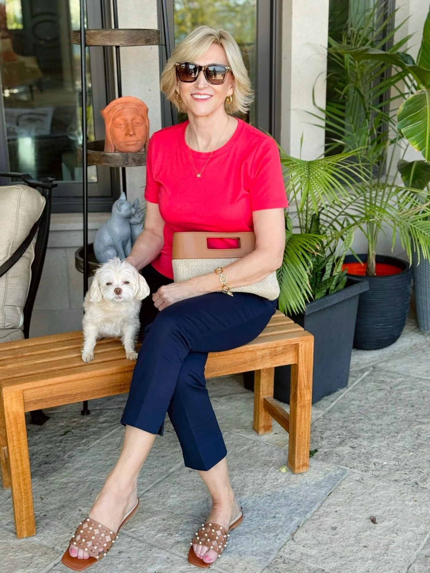 Keeping it simple with a little pop of red ❤️ Navy capris, a classic red tee and easy slides — this is the kind of outfit I reach for when I want to feel comfortable but still look pulled together. Effortless, classic and perfect for those easy summer days! ☀️

#LTKSeasonal #LTKOver40 #LTKootd