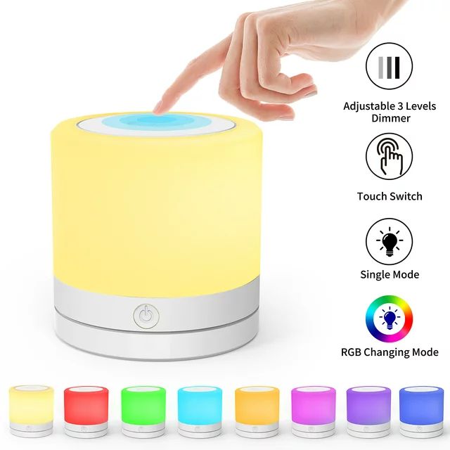 Night Light Lamp, 8 Color Changing Lamps LED, Portable Touch Lamps for Kids Room Bedroom Bathroom... | Walmart (US)