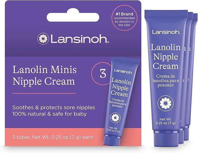 Lansinoh Lanolin Nipple Cream Safe for Breastfeeding Baby, Breastfeeding Essentials, 3 Mini Tubes... | Amazon (US)