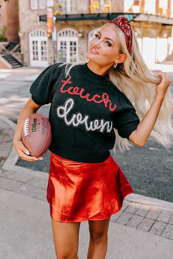 Touchdown Knit Sweater Top In Black | Impressions Online Boutique