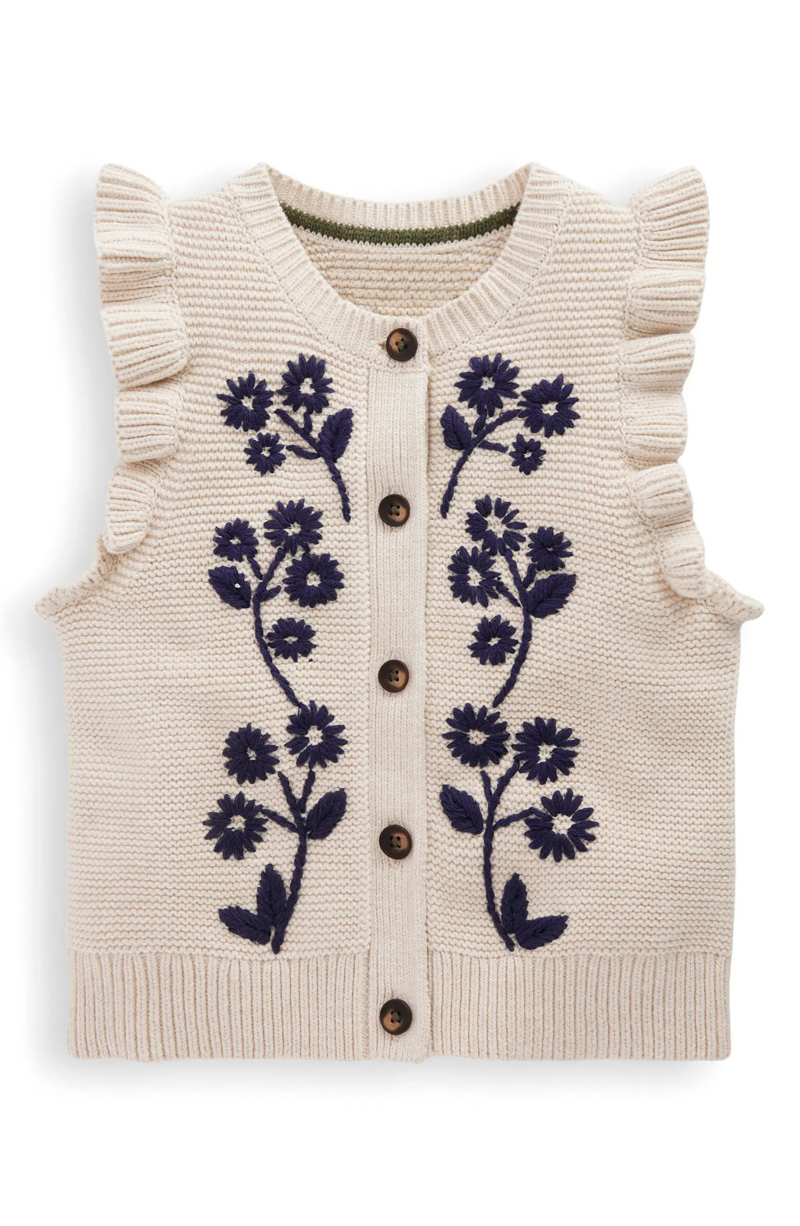 Kids' Embroidered Frill Accent Cotton Sweater Vest | Nordstrom