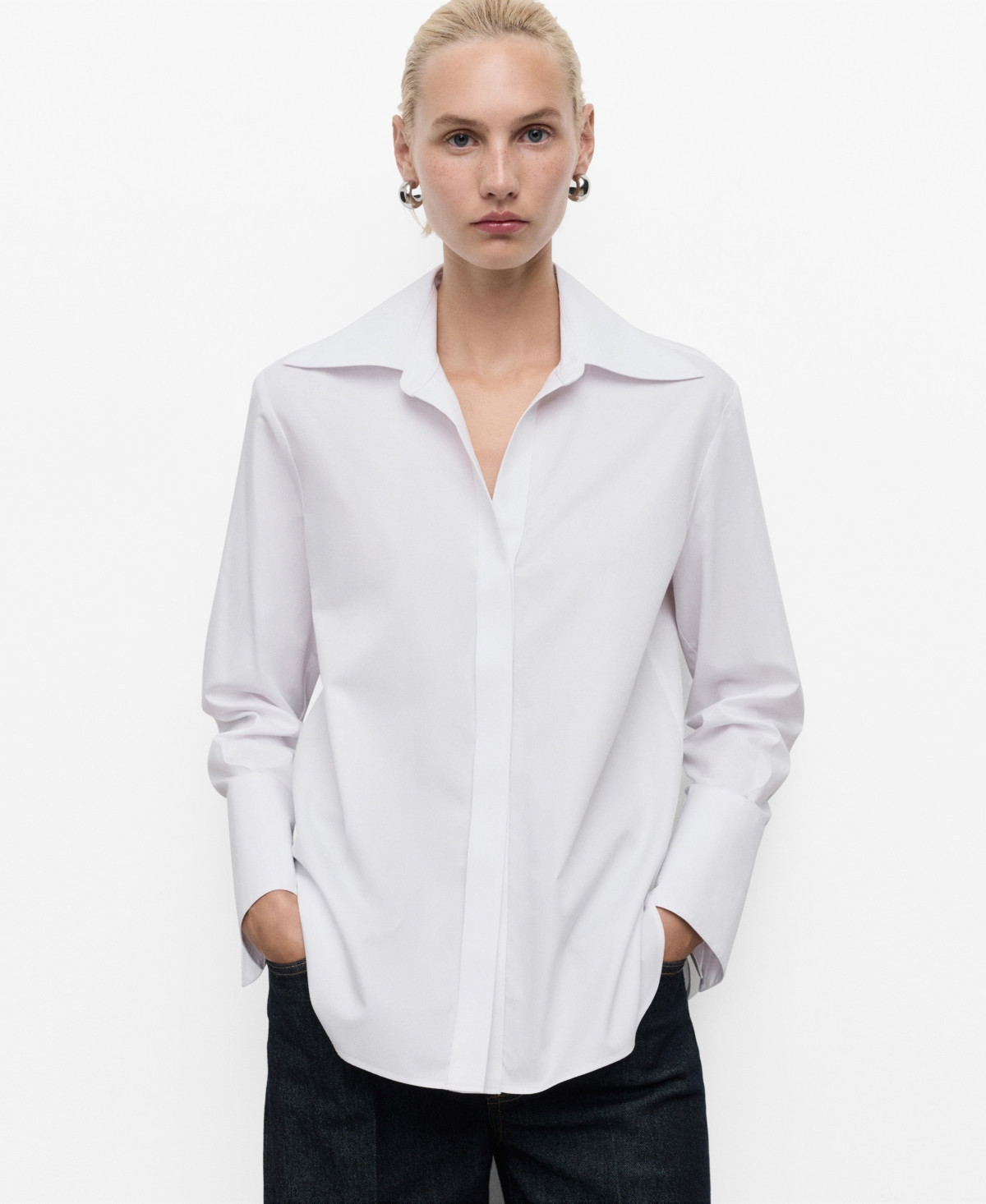 Mango Women's Lapels Cotton-Blend Shirt - Off White | Macy's