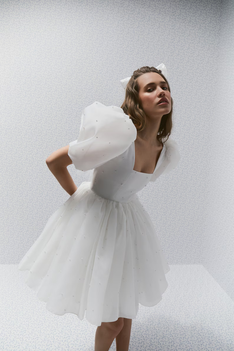 Margaret Dress, Mini Wedding Dress, Short Wedding Gown, Rehearsal Dinner Dress, Bridal Shower Dre... | Etsy (US)