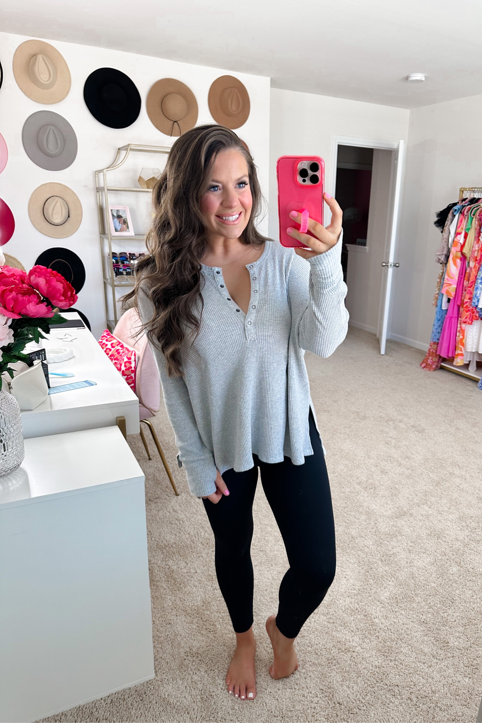 This waffle knit Henley top is a STAPLE in my closet! I wear mine all year round, even when I was pregnant. They are so comfortable and can be dressed up or down! Wearing a size small, fits tts! Comes in  many colors… this is my 5th one! These are the BEST leggings to ever exist. Aerie always kills it in this category! Wearing a medium short in the leggings, fit tts!

#LTKSeasonal #LTKstyletip #LTKunder50