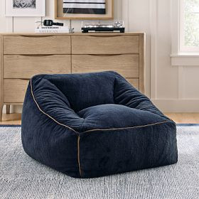 Large Camden Faux Fur Navy Modern Bean Bag Lounger | Pottery Barn Teen