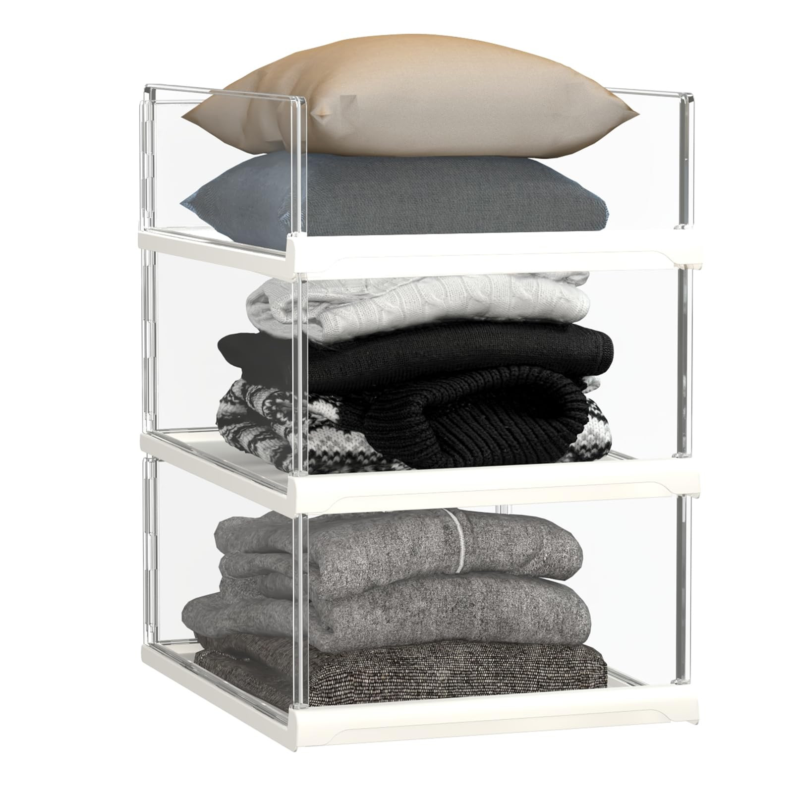 3 Pack Stackable Closet Organizers and Storage Shelves - Transparent Sweater Organizer for Closet... | Amazon (US)