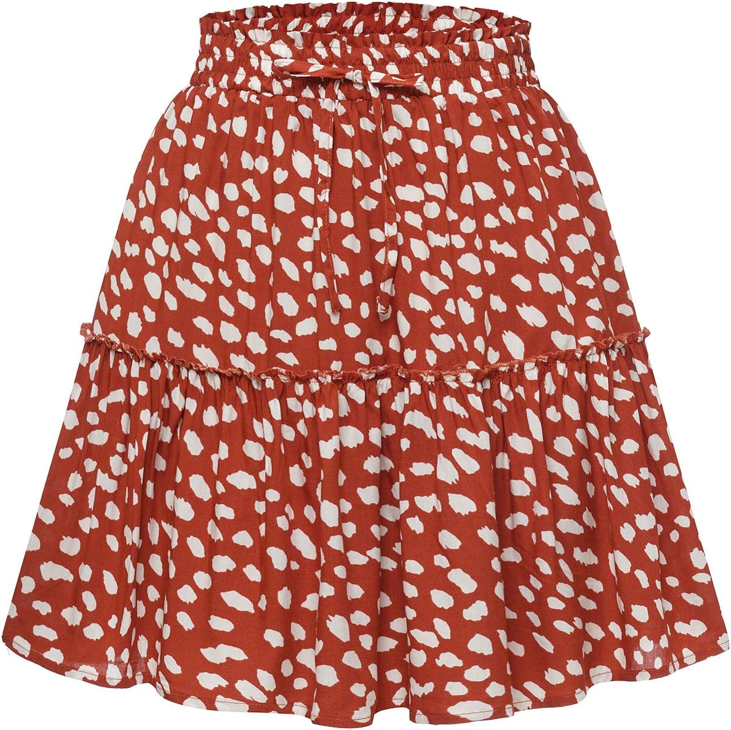 Bbonlinedress Women's Mini Floral Ruffle Skirt High Waisted Summer Boho Short Skater Skirt | Amazon (US)