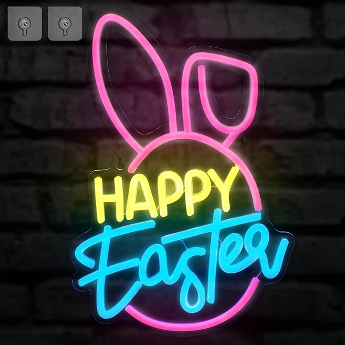 Happy Easter Neon Sign Easter Festival Lighted Window Decorations LED Aesthetic Living Room Decor... | Amazon (US)