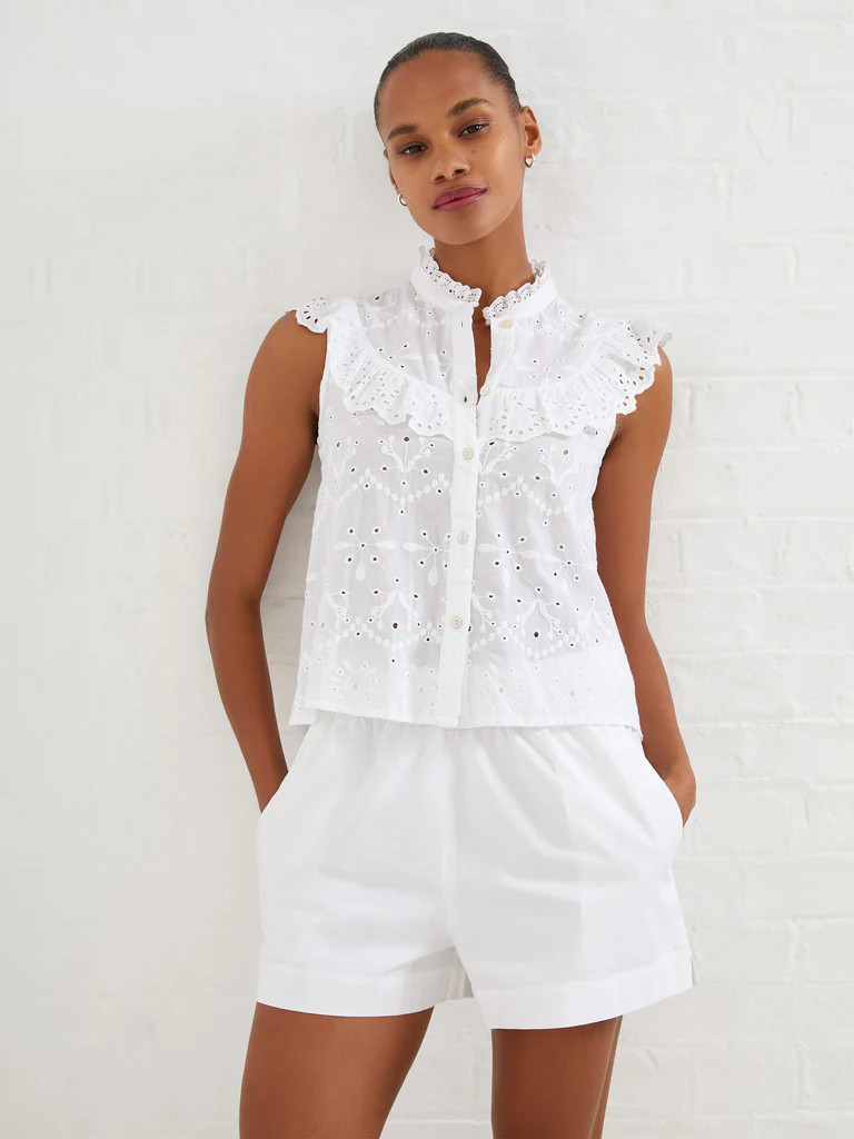Appelona Anglaise Short Sleeve Frill Top | French Connection (US)