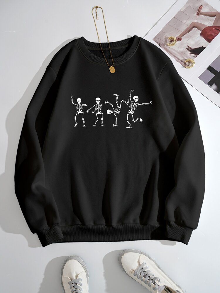 Skeleton Print Thermal Lined Sweatshirt | SHEIN