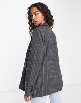Pull&Bear pinstripe blazer and pants set in gray | ASOS (Global)