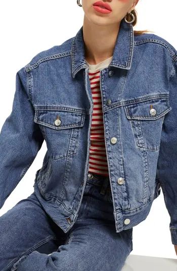 Women's Topshop Boxy Crop Denim Jacket, Size 2 US (fits like 0) - Blue | Nordstrom