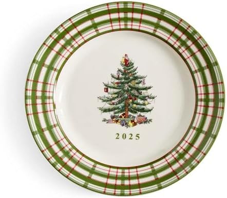 Spode Annual 2025 Collector Plate - Red & Green Plaid Border, Holiday Accent for Appetizers, Dess... | Amazon (US)