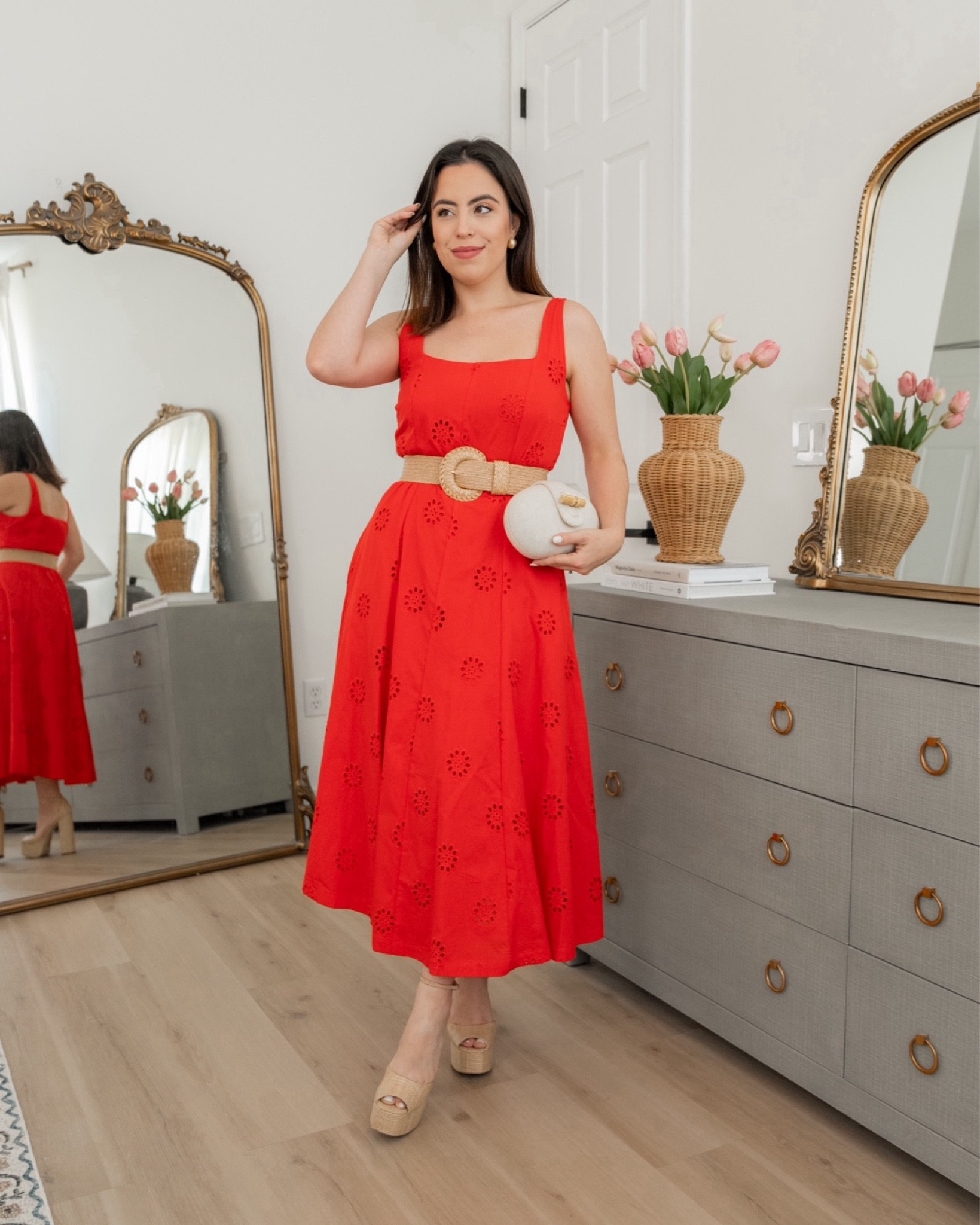 strapless open back dress Red Eyelet Lace Puff Sleeve Mini Dress – PinkBlush main image 1
